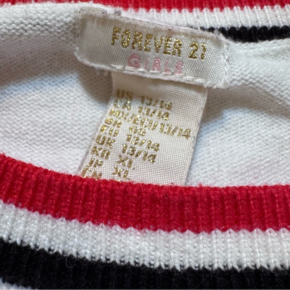 White preppy kids  Varsity Striped Sweater with navy and red stripes Size 13/14 - Picture 5 of 5